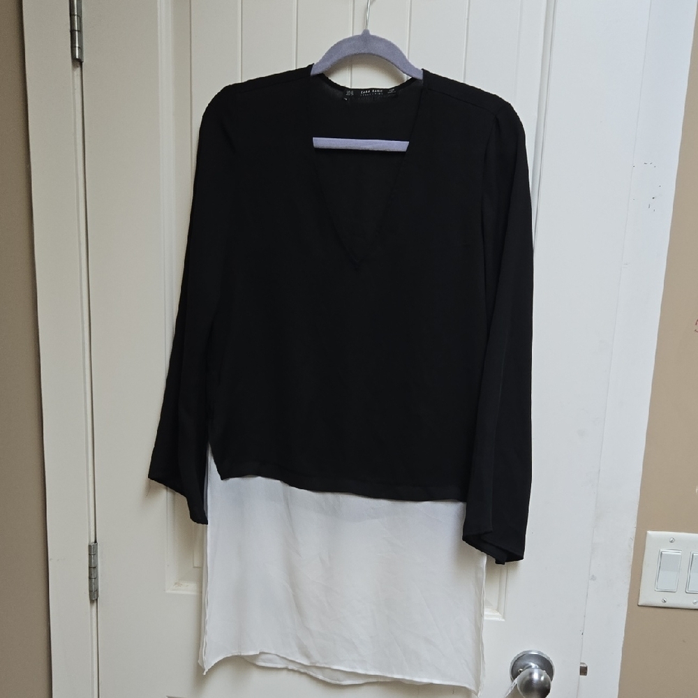 Zara Basic Women's Layered Two-Tone Black and White Blouse Top Shirt XS